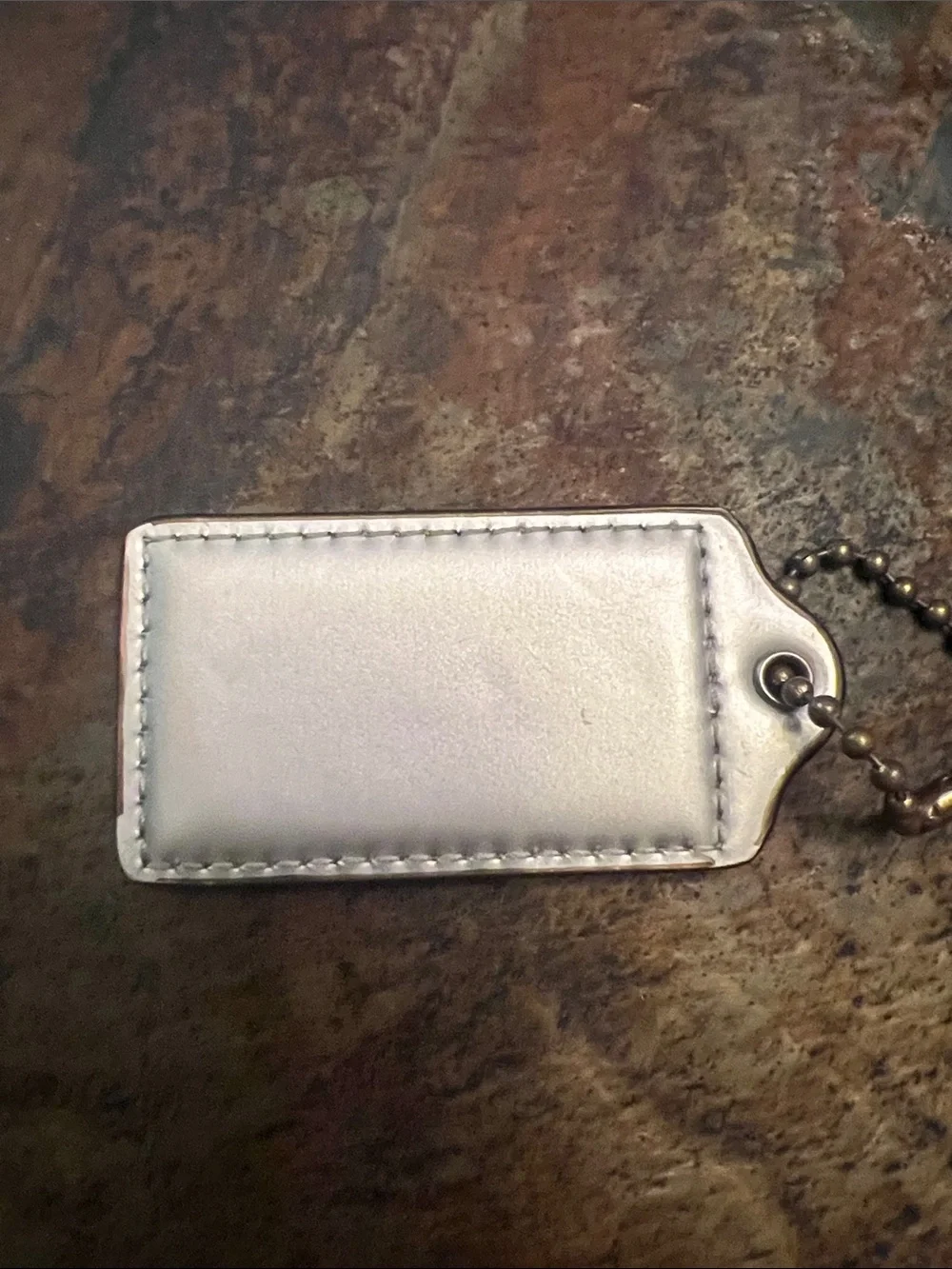 Large (3”) Coach Silver Leather Logo Tag Keyring